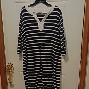 Navy and White Striped Midi Dress